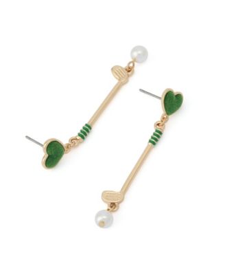 Faux Mother of Pearl Stone Golf Club Drop Earrings
