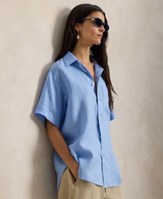 Women's Woven Short-Sleeve Collared Top