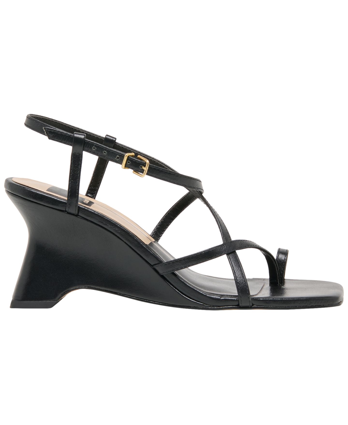Женские сандалии Dolce Vita Aylee Toe-Ring Strappy Sculpted Wedge, цвет: Чёрный кожаный — фото 2