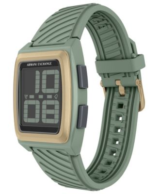 Armani Exchange Men's LCD Green Silicone Watch, 42mm