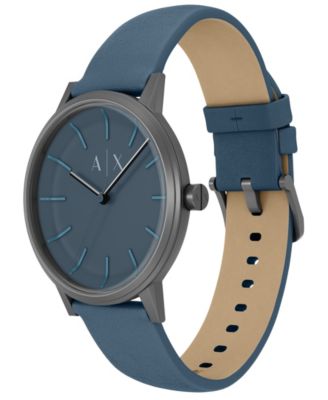 Armani Exchange Men's Quartz Three-Hand Blue Leather Watch, 42mm