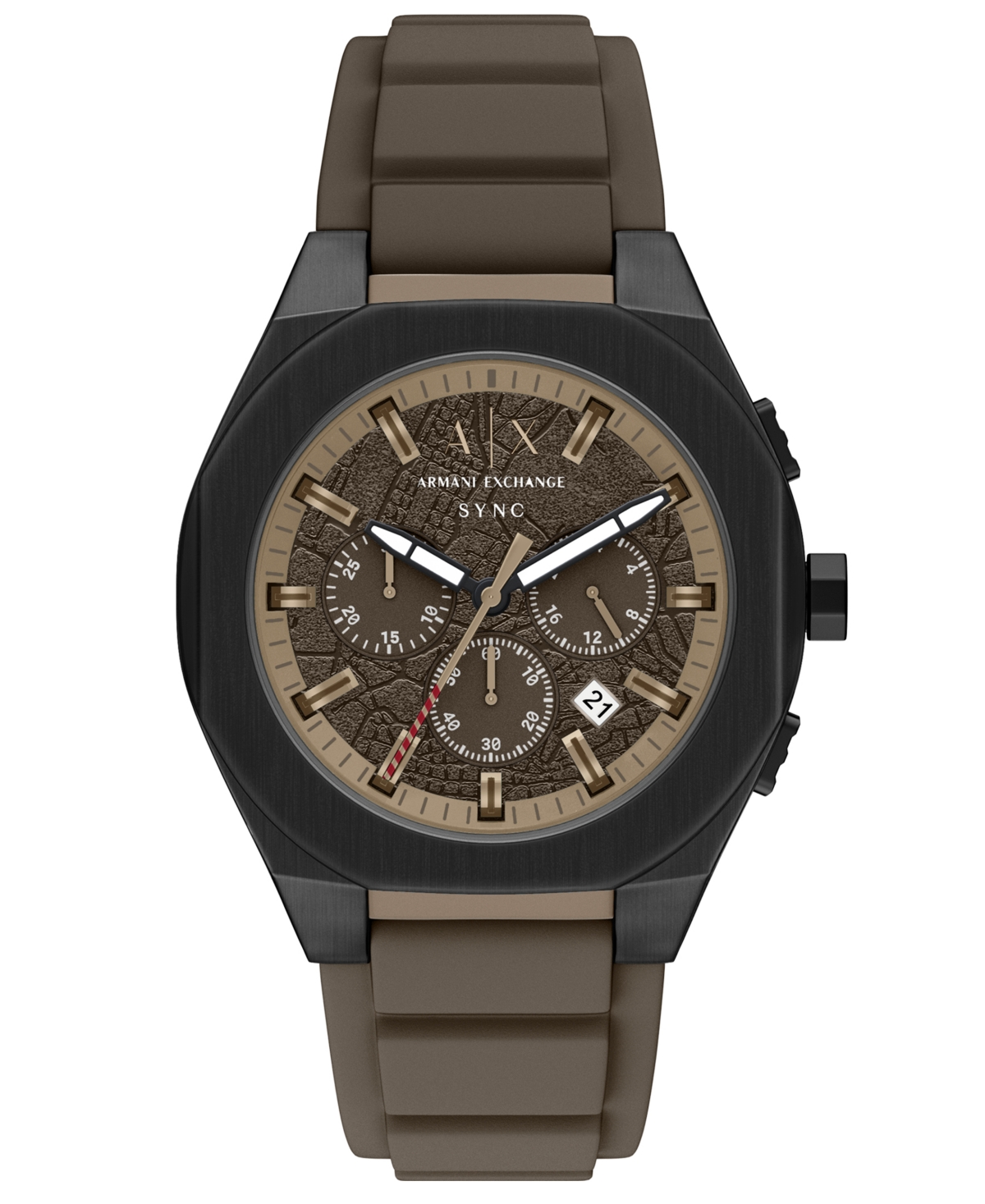 Armani Exchange Men's Sync Quartz Chronograph Brown Silicone Watch, 44mm