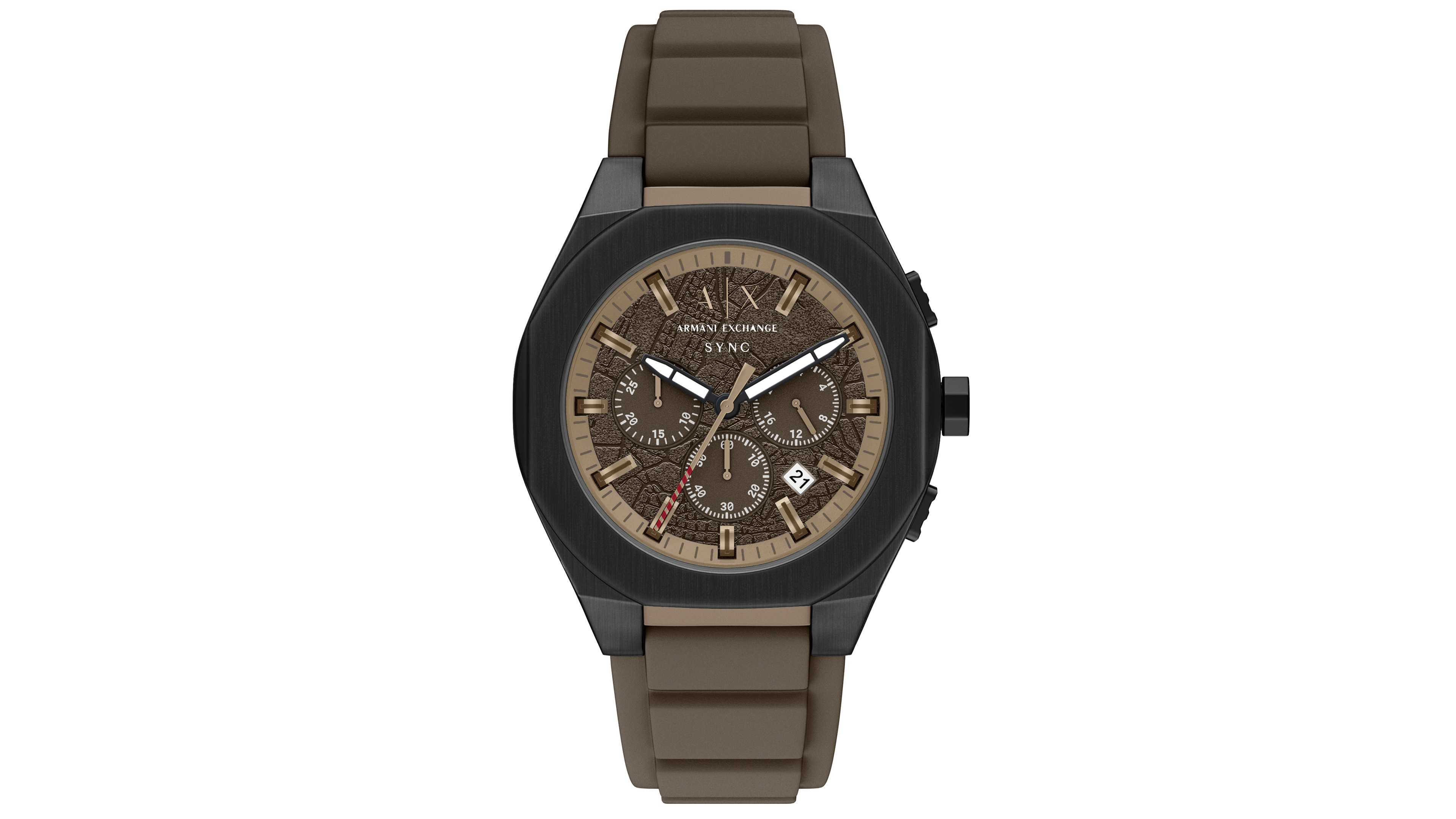 Armani Exchange Men's Sync Quartz Chronograph Brown Silicone Watch, 44mm