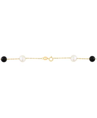 Freshwater Pearl & Onyx Necklace in 14k Yellow Gold