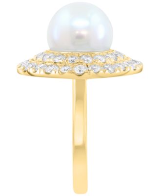 Lab Grown Diamond (1-3/8 ct. t.w.) & Freshwater Pearl (10mm) Ring in 14k Gold Over Sterling Silver