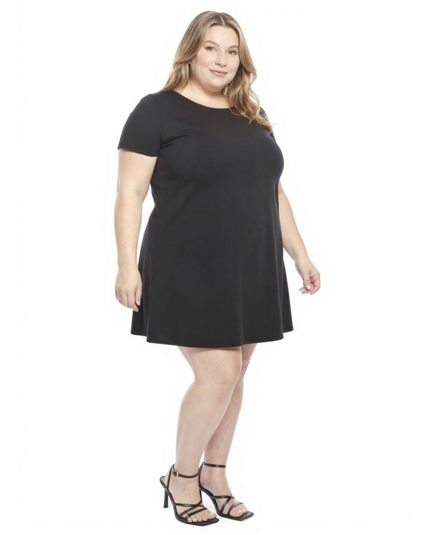 Женское платье 24seven Comfort Apparel Plus Size Solid Round Neck Shift, цвет: Чёрный — фото 2