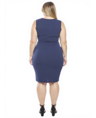 Plus Size Faux Wrap Tulip Hem knee Length Dress