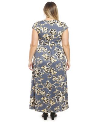 Plus Size Cap-Sleeve Side Slit Pocket Maxi Dress