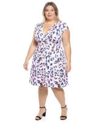 Plus Size Animal Print Cap-Sleeve A-Line Pocket Dress