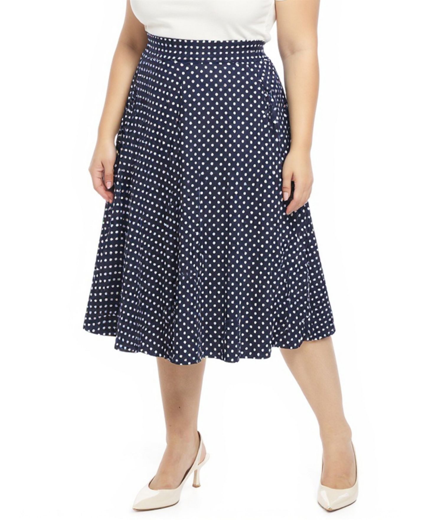Женская юбка 24seven Comfort Apparel Plus Size Polka Dot Pocket A-Line, цвет: Синий разноцветный — фото 2