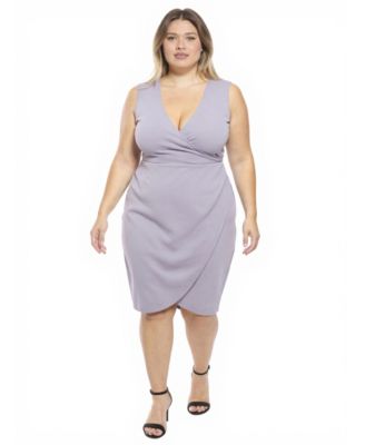 Plus Size Faux Wrap Tulip Hem Knee-Length Dress