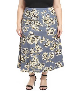 Plus Size Floral Elastic Waist A-Line Skirt