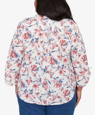 Plus Size Austin Etched Floral Butterfly Button Down Top