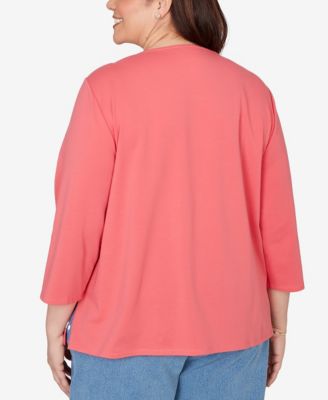 Plus Size Austin Asymmetric Etched Floral Knit Top