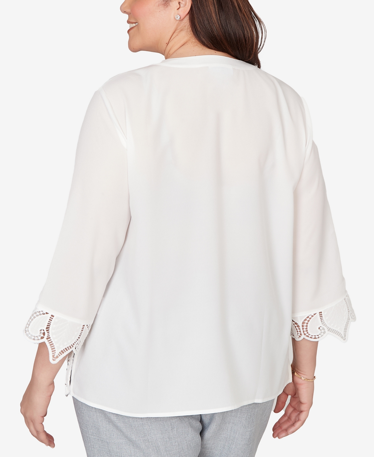 Alfred Dunner Plus Al Fresco Lace Cut Out Front Henley Top