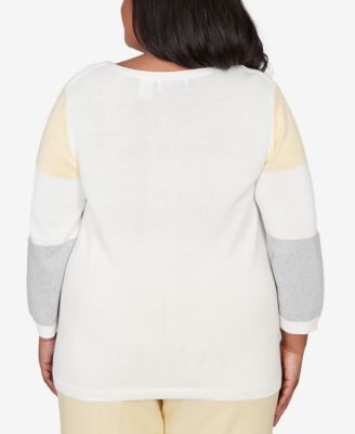 Plus Size Al Fresco Ribbed Colorblock Jewel Neck Sweater