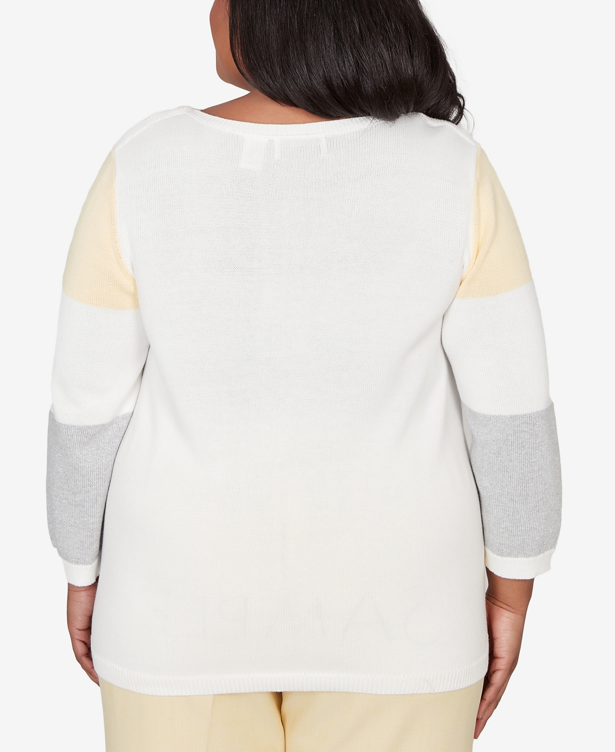 Alfred Dunner Plus Al Fresco Ribbed Colorblock Jewel Neck Sweater