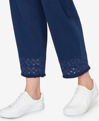Plus Size Mykonos Geometric Embroidered Super Stretch Denim Ankle Pants