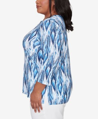 Plus Size Mykonos Ikat Embellished Neck Top