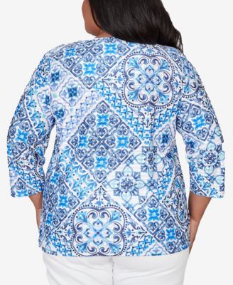 Plus Size Mykonos Aegean Tile V-Neck Top