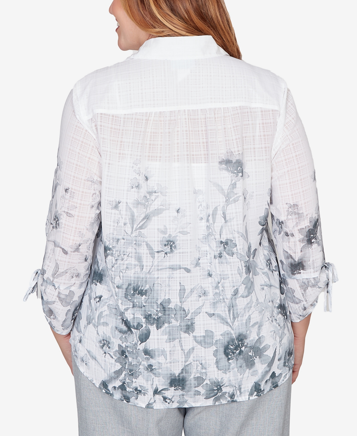 Alfred Dunner Plus Al Fresco Collared Watercolor Print Button front closure Top