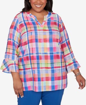 Plus Size The Royal Treatment Watercolor Split Neck Bell Sleeve Top