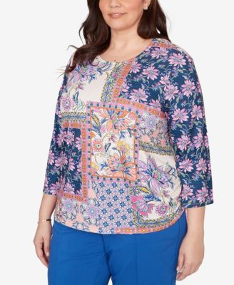 Plus Size The Royal Treatment Geometric Floral Tie Ruched Top
