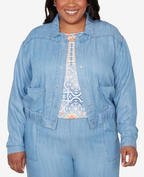 Женские куртки Alfred Dunner Plus Size Beachcomber Casual Elastic Lyocell Shirt Jacket