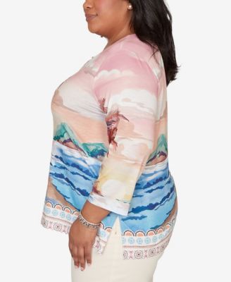 Plus Size Beachcomber Sunset Beach Scenic Split Neck Top