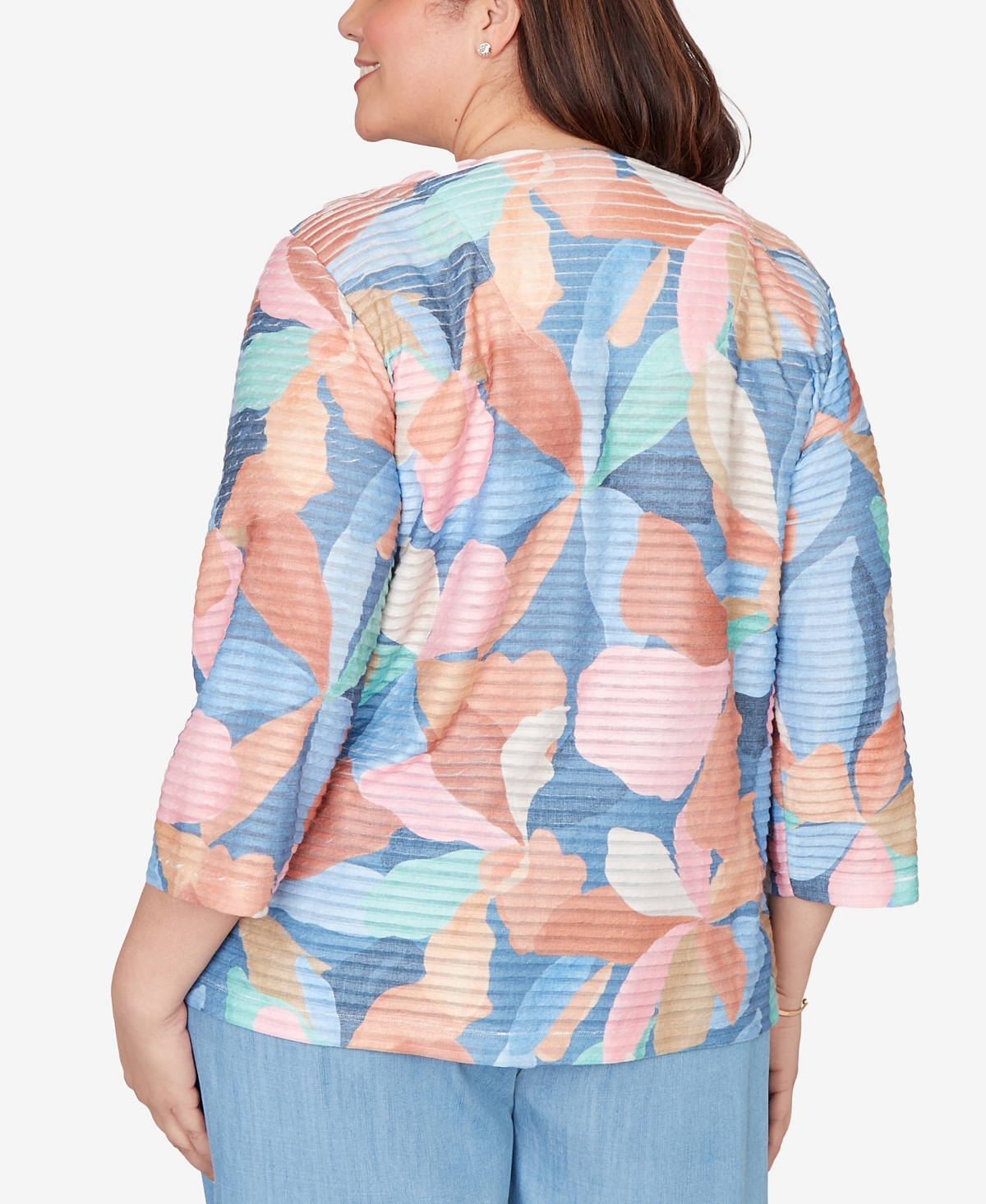 Alfred Dunner Plus Beachcomber Abstract Floral V Neck Top