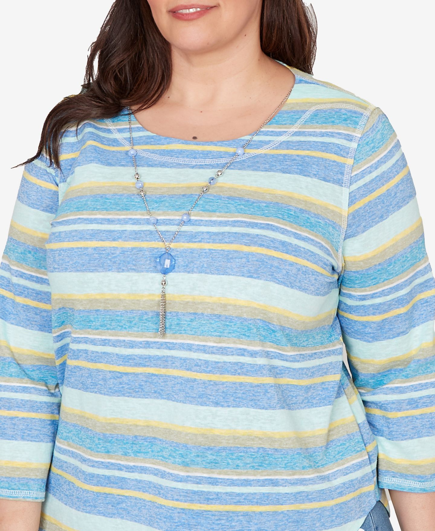 Женский топ Alfred Dunner Plus Size Beachcomber Coastal Striped with Necklace, цвет: Синий — фото 4
