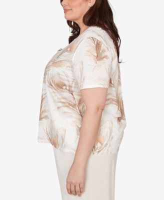 Plus Size Natural Wonder Feather Print Short sleeve T-shirt