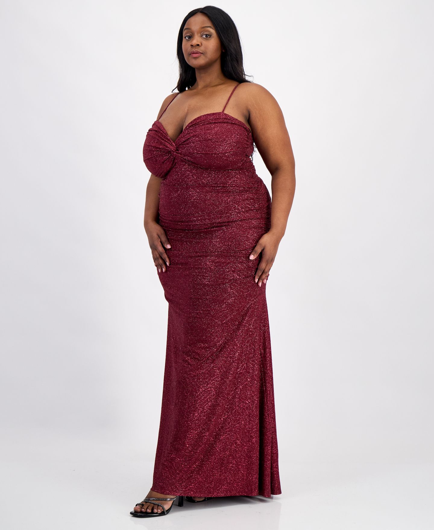 Женские платья Emerald Sundae Trendy Plus Size Glitter-Knit Twist-Front Gown, цвет: Чёрный винный разноцветный — фото 4