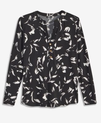 Petite Printed Button-Front Knit Top