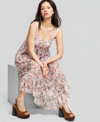 Women's Asymmetrical Chiffon Eyelet Maxi Dress