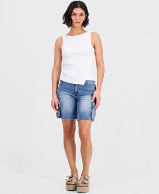 Juniors' Asymmetrical-Button Sleeveless Tank Top