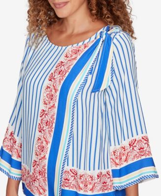 Petite Striped Scarf Print Tie Shoulder Top