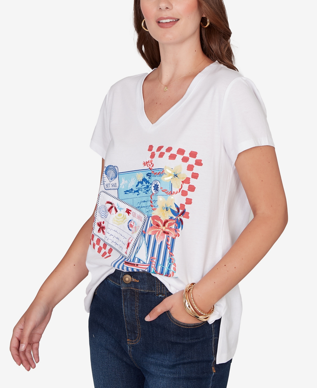 Ruby Rd. Petite Embellished Postcard Graphic T-shirt