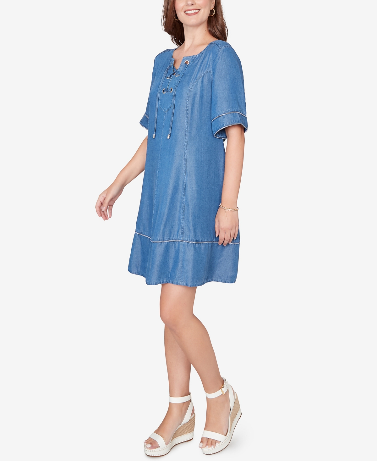 Ruby Rd. Petite Lace-Up Neck Tipped Dress