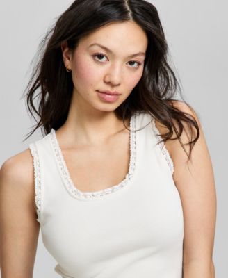 Women's Crocheted-Trim Ribbed Tank Top