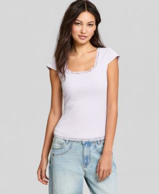 Women's Crocheted-Trim Short-Sleeve T-Shirt