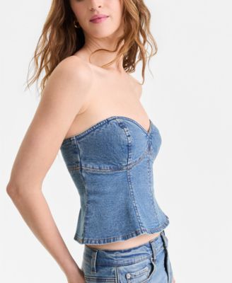 Women's Denim Strapless Peplum Corset Top