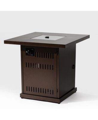 28 Inch Propane Gas Fire Pit Table 50000 BTU Square Steel Brown for Outdoor Patio Deck Garden Courtyard