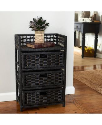 Woven 3 Drawer Chest with Cutout Handles, Paper Rope Stained
