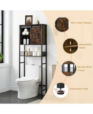 Toilet Storage Cabinet, Bathroom Organizer with Sliding Doors, Adjustable Shelf for Bathroom