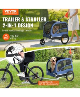 Dog Bike Trailer 2-in-1 Pet Stroller Carrier 100 LB Capacity