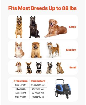 Dog Bike Trailer 2-in-1 Pet Carrier 88 LB Capacity with Leash Attachment