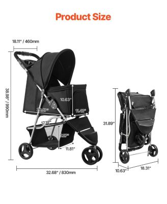 Pet Stroller 35 LB Foldable 3-Wheel Dog Stroller with Cup Holders