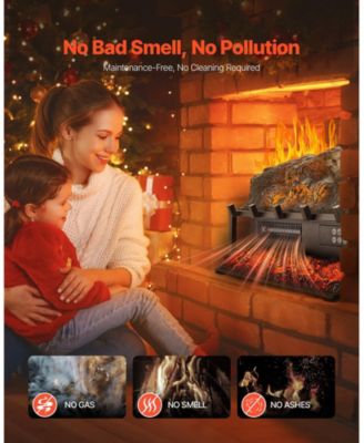 Electric Fireplace Log 23" Insert Heater with Remote Flames Timer