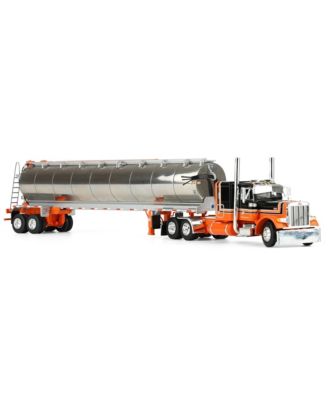 DCP 1/64 Orange/Black Peterbilt 379 with 48in Flattop Sleeper & Walinga Feed Trailer 60-2128